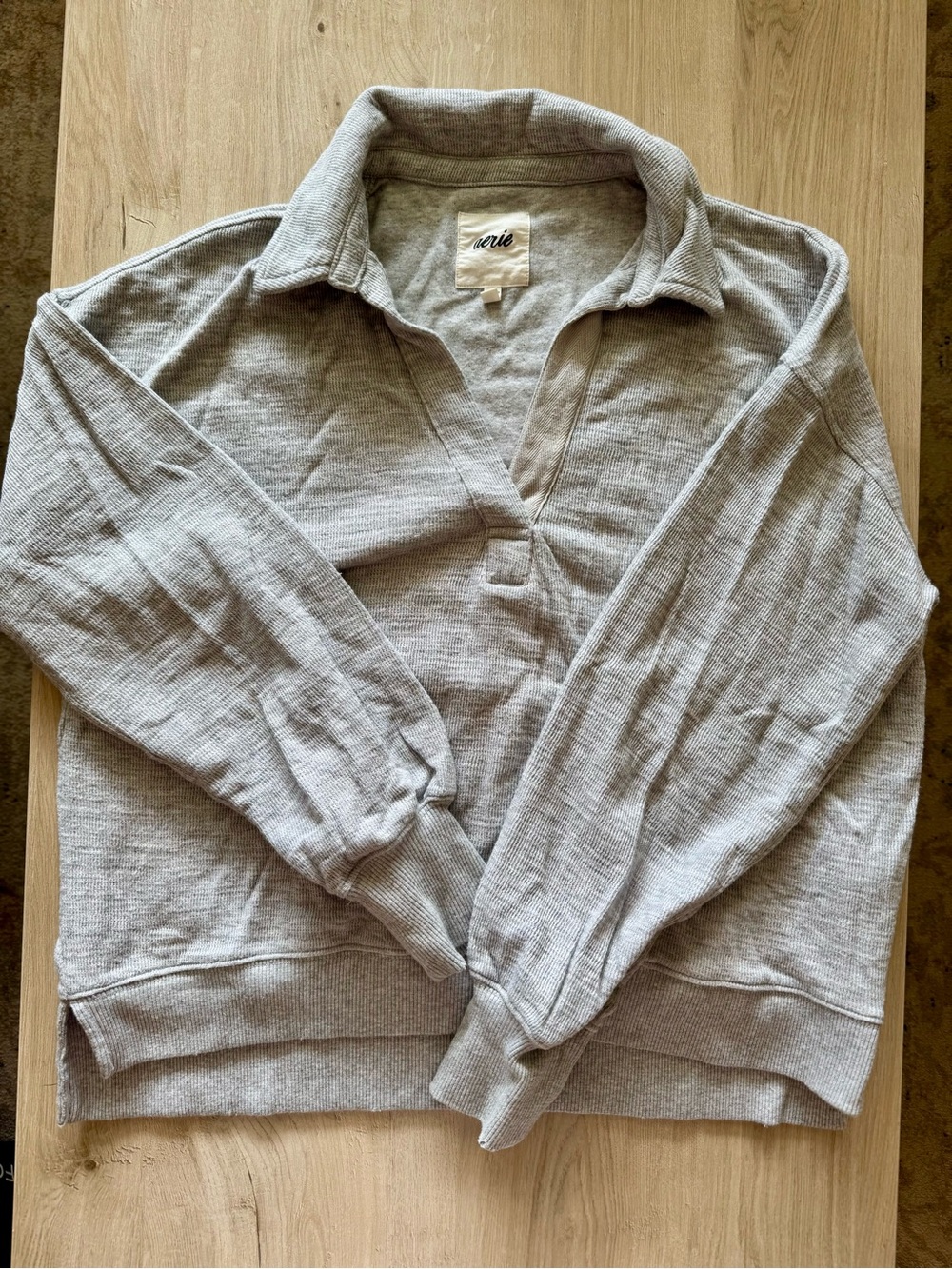 aerie Light Gray V-Neck Collared Pullover Sweater